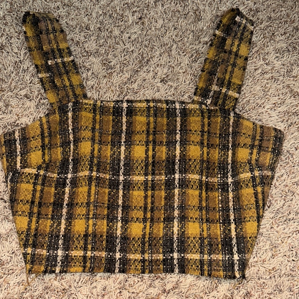 Sage Yellow and Black Plaid Crop Top